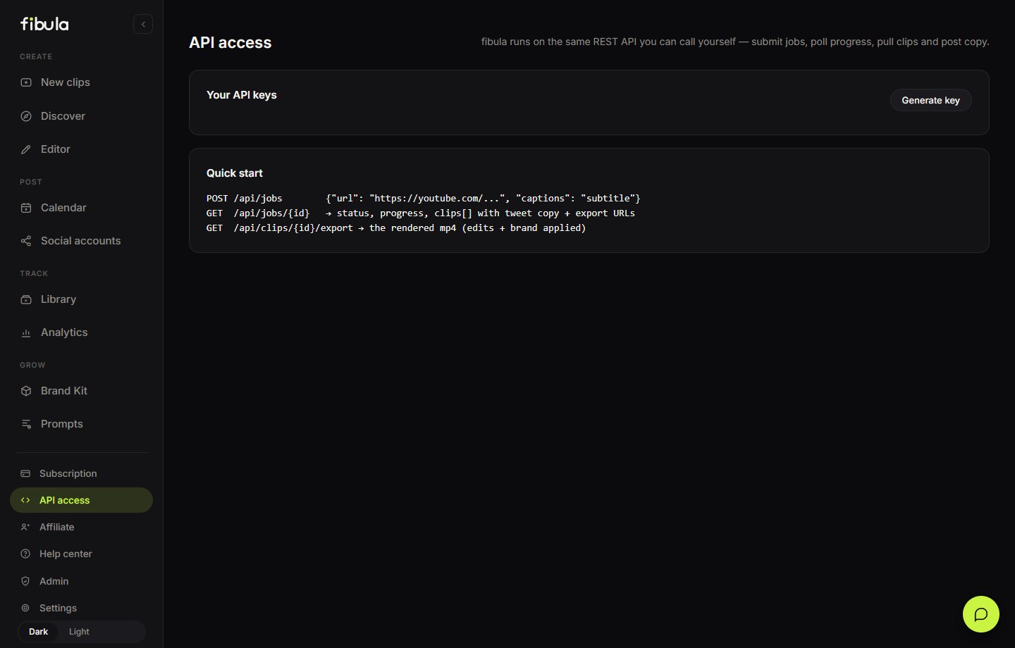 fibula API access