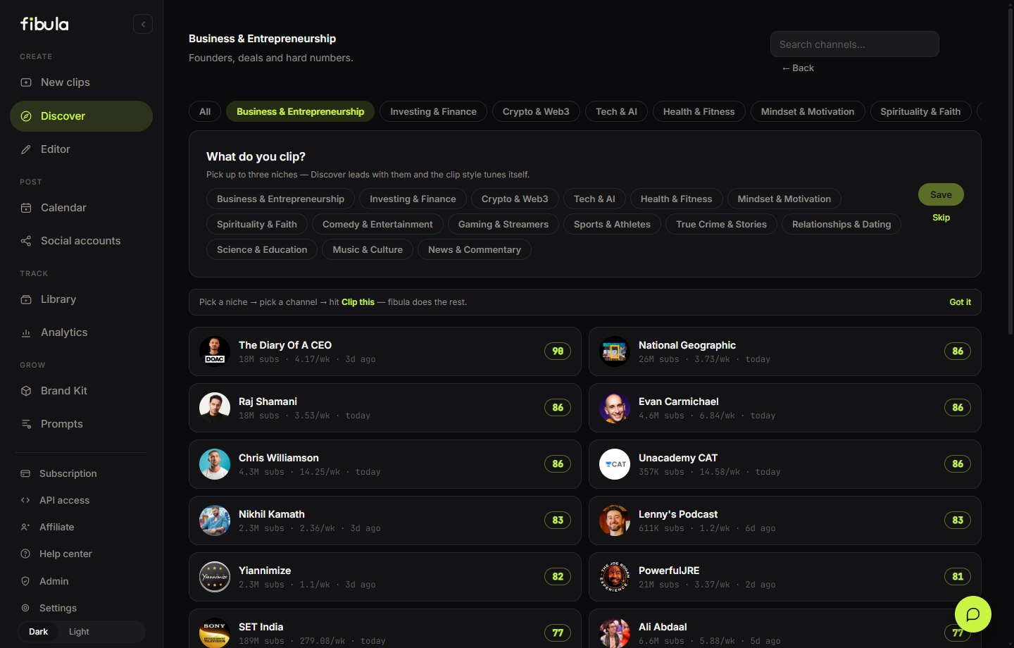 live channel stats