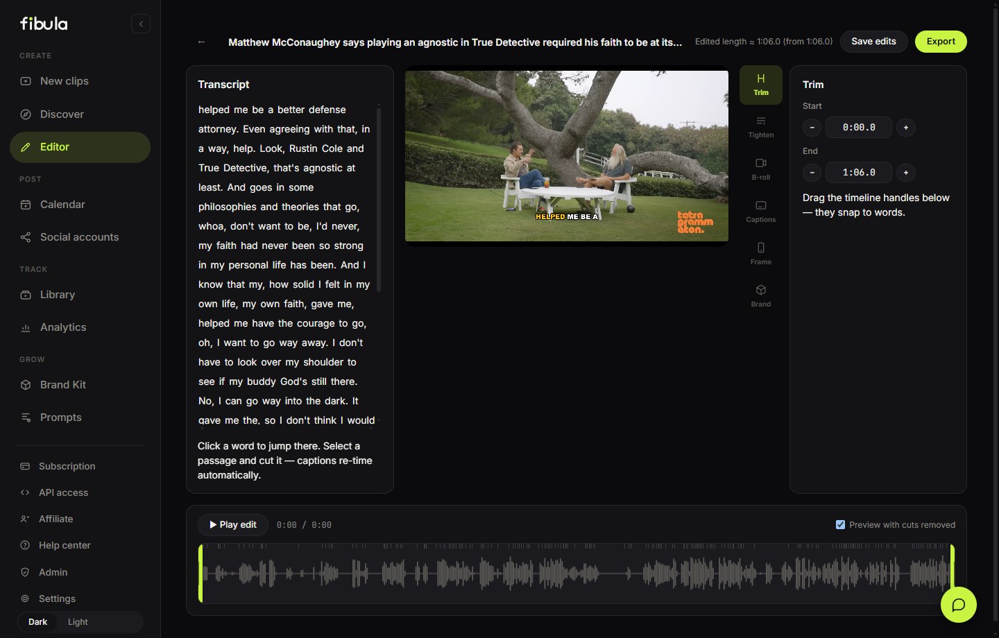 fibula transcript editor